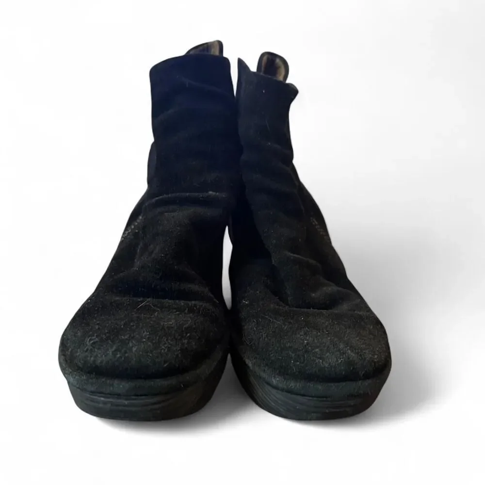 FLY London Yama Black Suede Wedge Ankle Boots Size 37 EU Platform Comfort